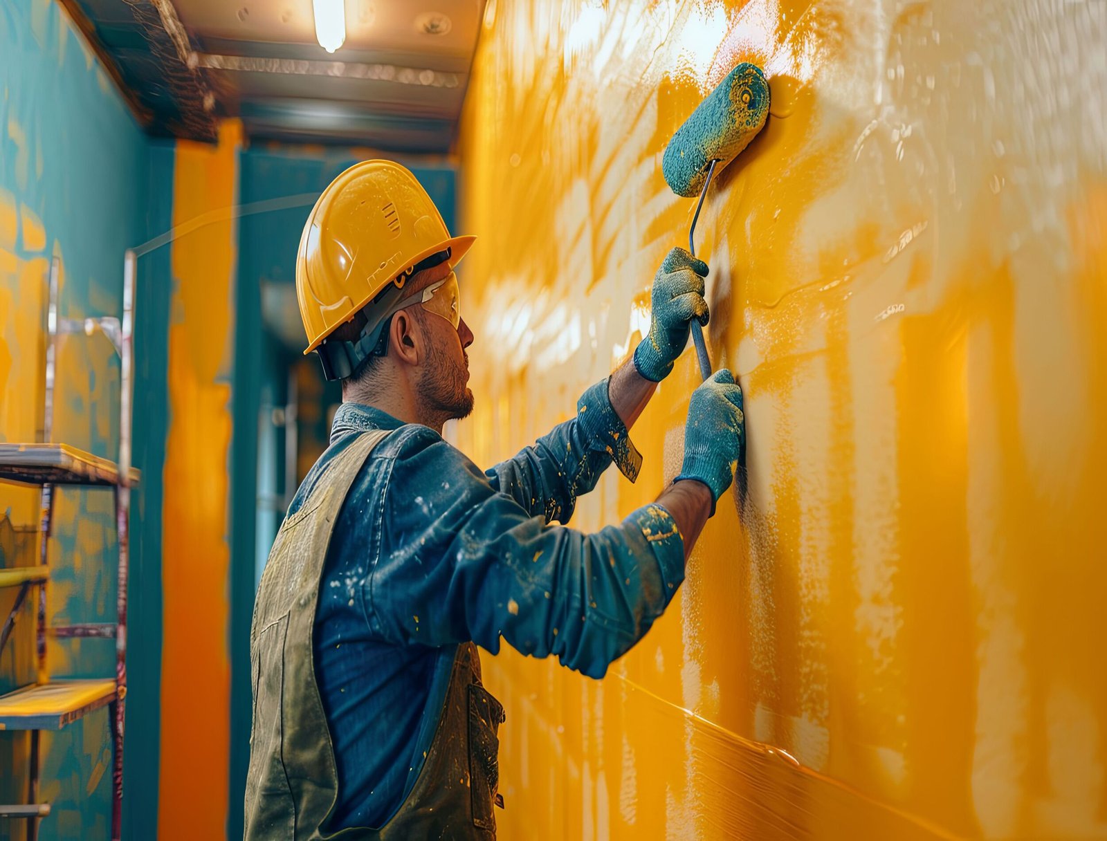 construction-worker-painting-yellow-wall-with-roller